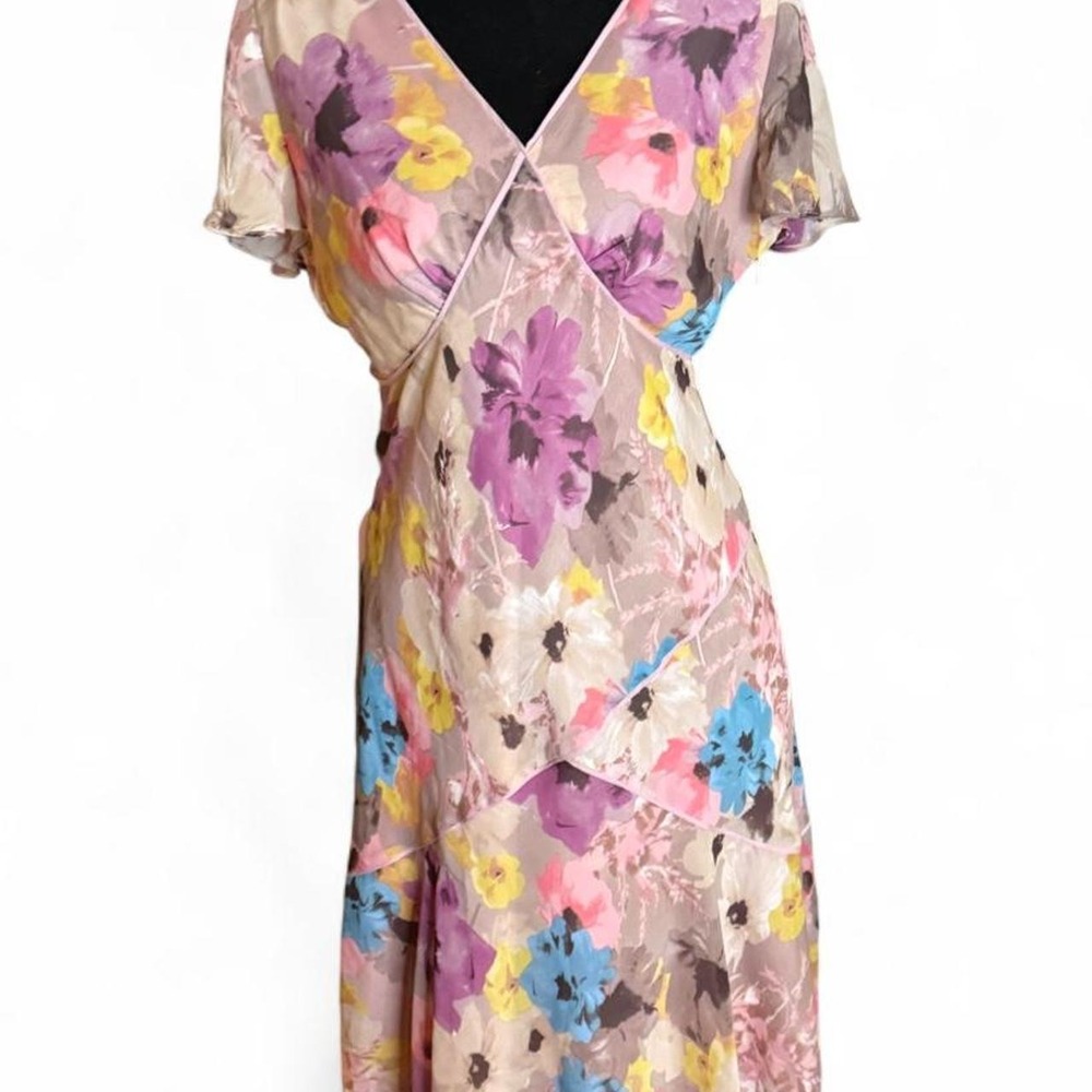 Vintage Y2K Sundance multicoloured floral silk dress. Size 4.